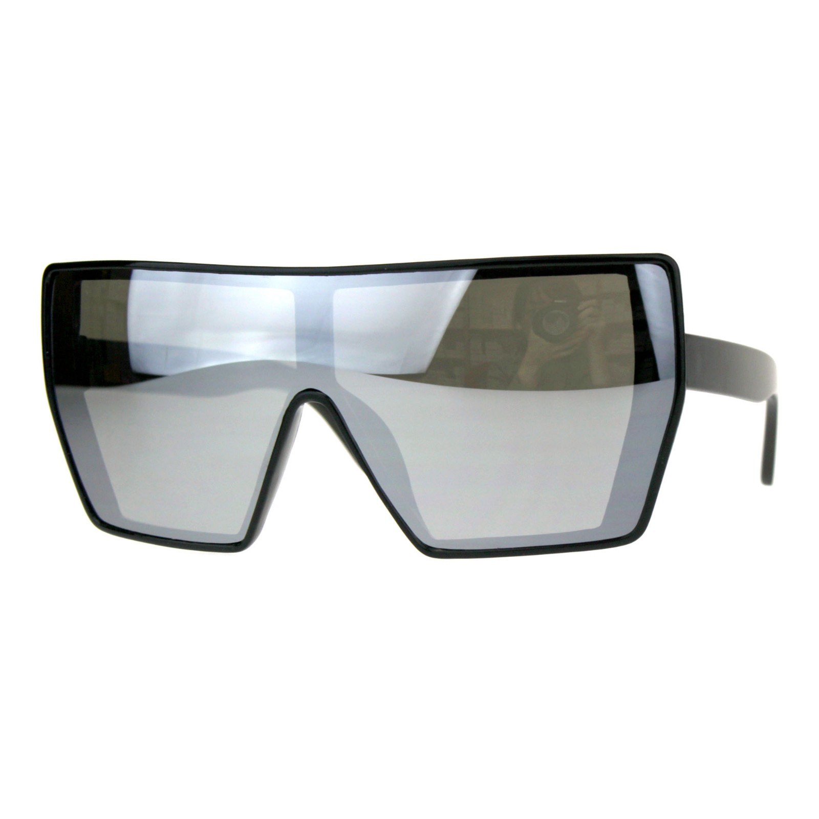 Extra Oversized Fashion Sunglasses Flat Top Shield Frame Mirror Lens