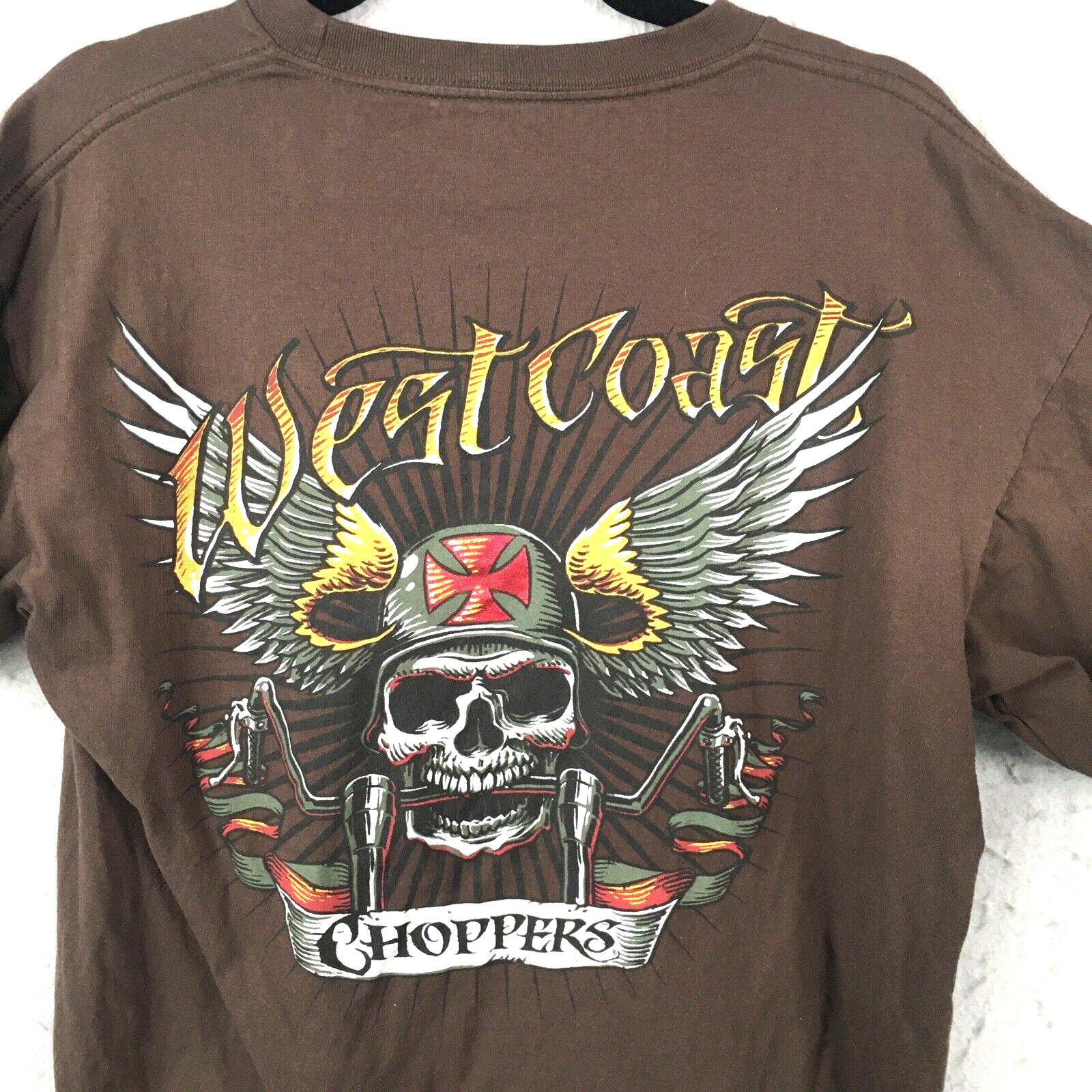 グ*ム様 超希少 West Coast Choppers skull ヘルメット West Coast Choppers Shirt Mens Medium Brown Skull Helmet Wings