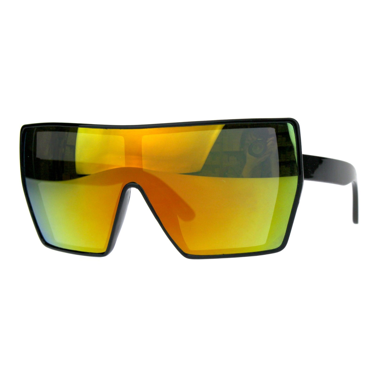 Extra Oversized Fashion Sunglasses Flat Top Shield Frame Mirror Lens