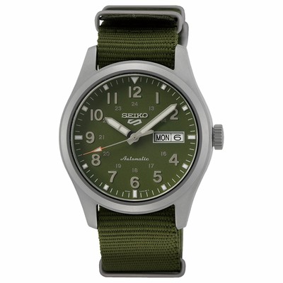 Pre-owned Seiko 5 Sports Srpg33k1 Automatic Green Dial Nylon Strap 100m Men Watch Warranty