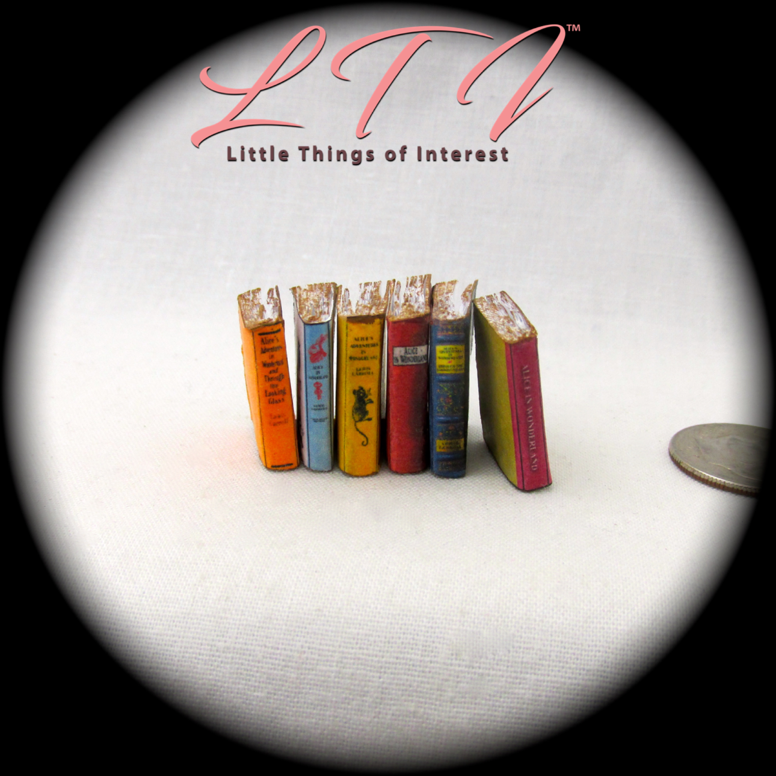 6 ALICE IN WONDERLAND Dollhouse Miniature Books 1:12 Scale PROP Faux Bookshelf