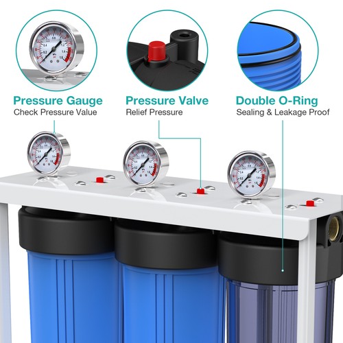 3-Stage KDF Whole House Water Filter System 20" with Spin Down Sediment Filter
