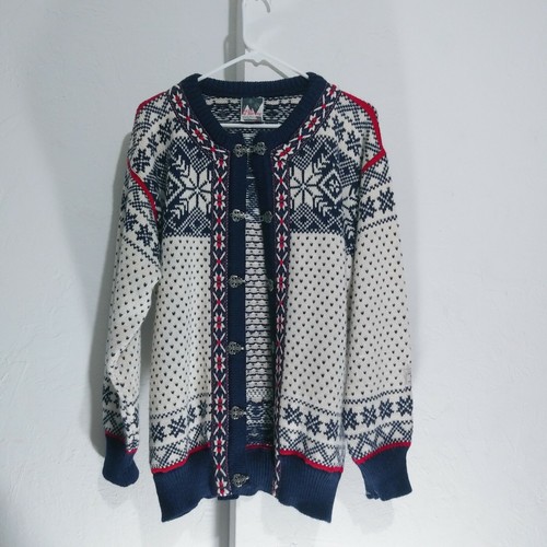 トップス Vintage Navy Nordic Wool Cardigan Vintage 1950's Norway Fair Isle Navy Wool Cardigan Sweater