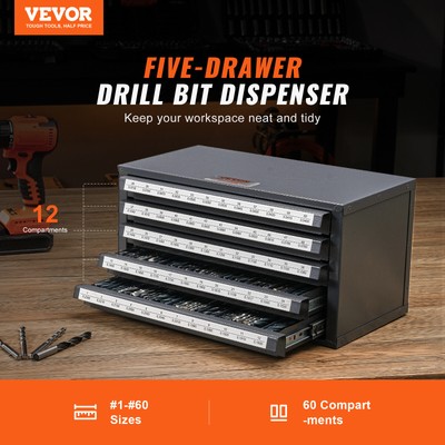 VEVOR Drill Bit Dispenser Organizer Cabinet Five-Drawer for #1 to #60 Stackable