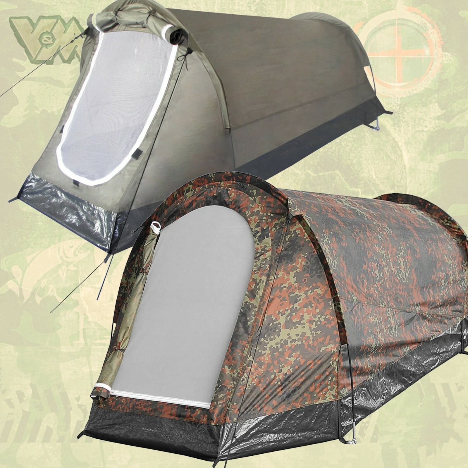 ZELT TUNNELZELT EINMANNZELT FLECKTARN 210X90X90 OUTDOOR CAMPING ANGELN JAGEN BW