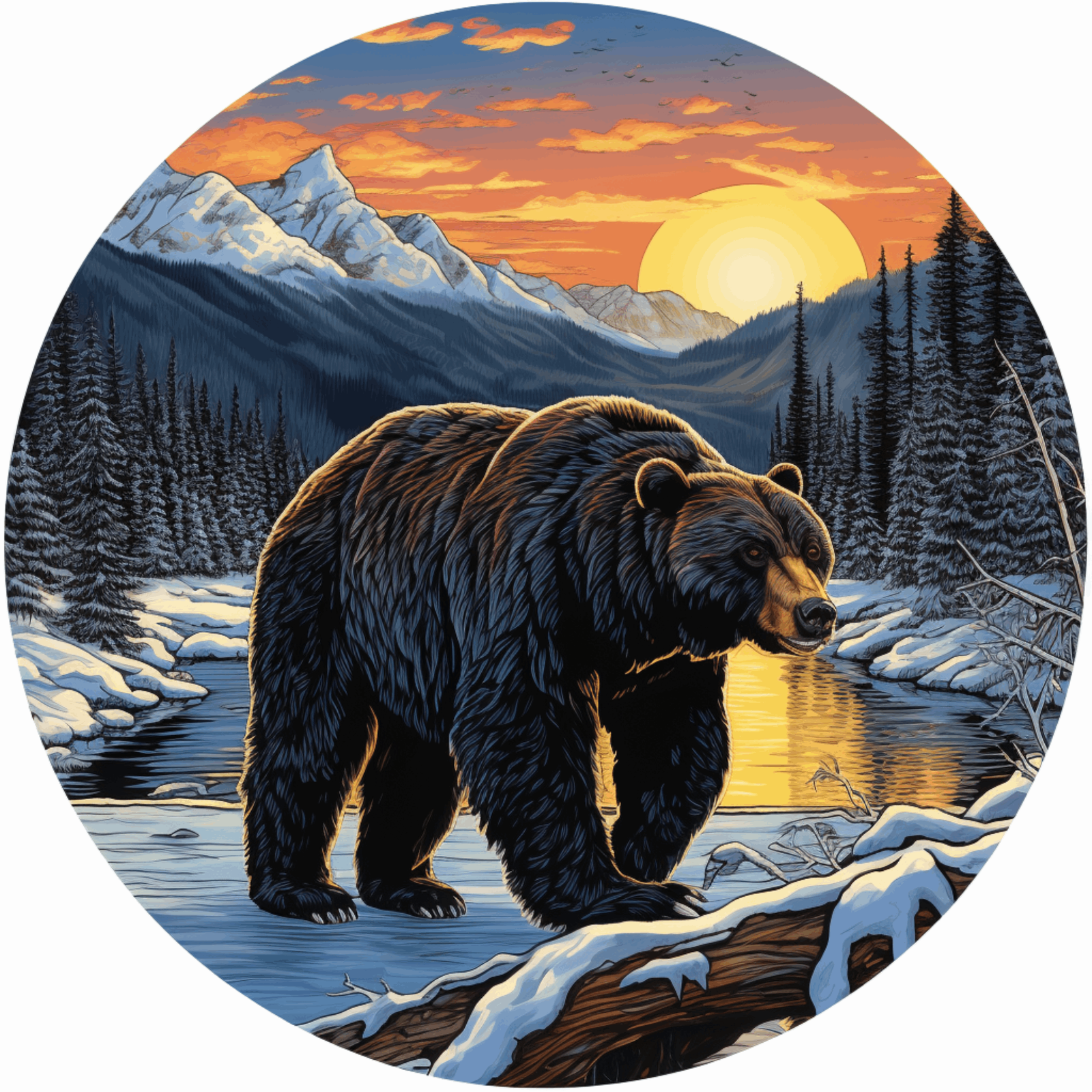 Bear in The Snow Sticker Decal Car Truck Window Bumper Vinyl Decal Forest Decal