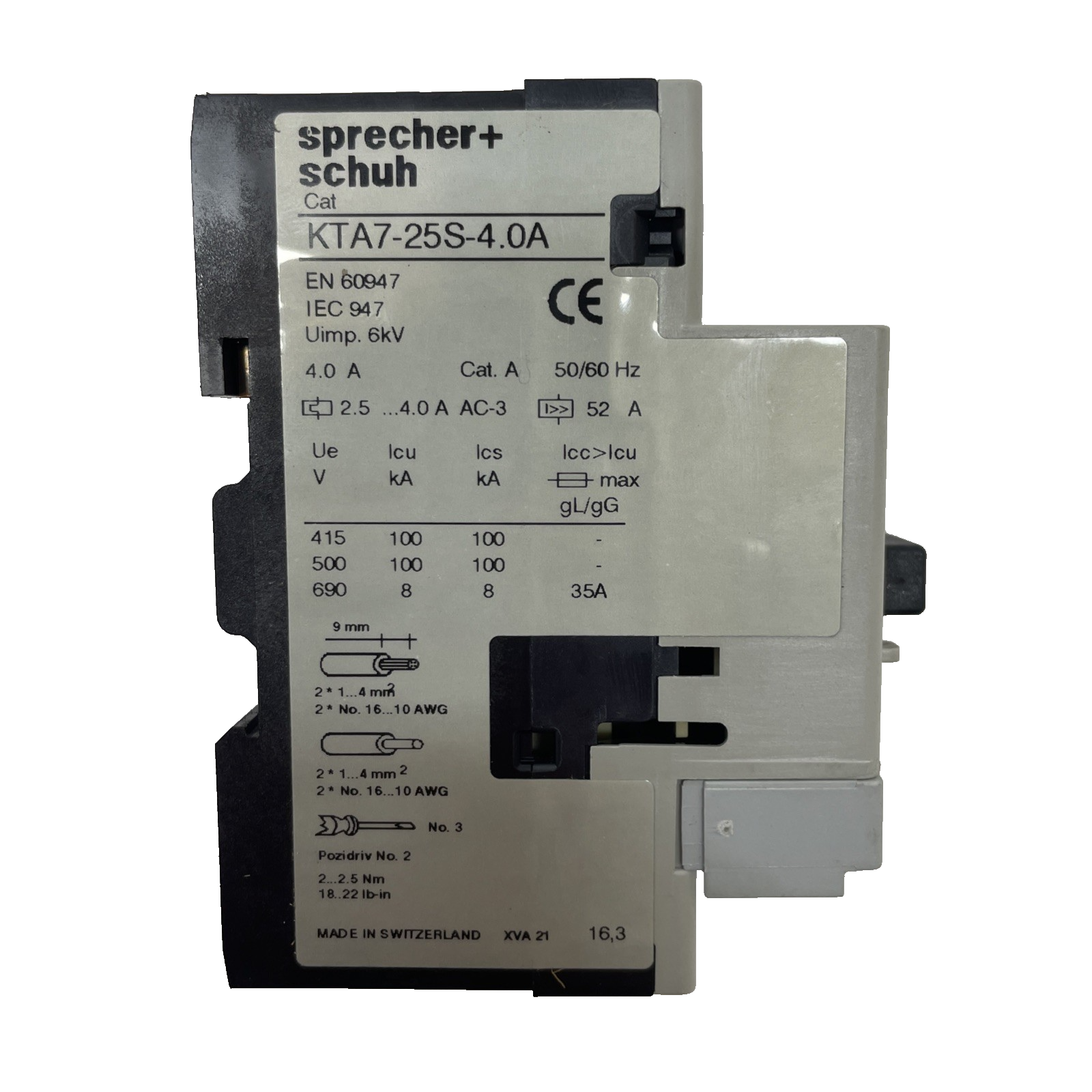 Sprecher+Schuh KTA7-25S-4.0A Motor Switch Control, 115-575VAC  2.5-4.0Amp 