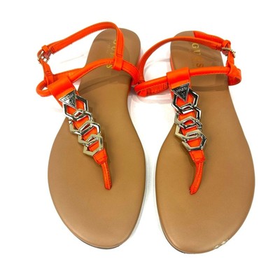 Guess Orange and Gold Thong Sandals with Ankle Strap Sz 7M Women's