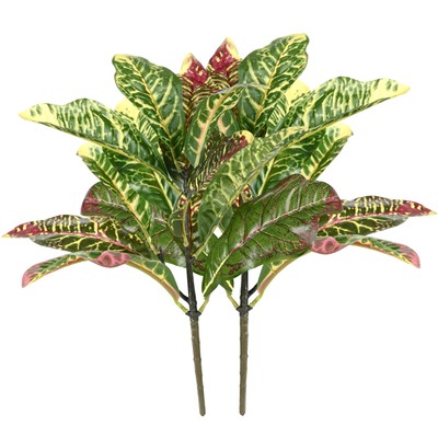 Artificial Croton Plant Leaf Branches Lifelike Tropical Houseplant Bush Stems...