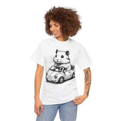 Hamster driving a convertible Tshirt - Funny Tshirt - Unisex Heavy Cotton Tee