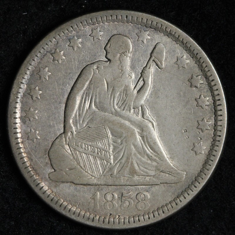 1858 Seated Liberty Silver Quarter CHOICE XF/AU E175 VKLS | eBay