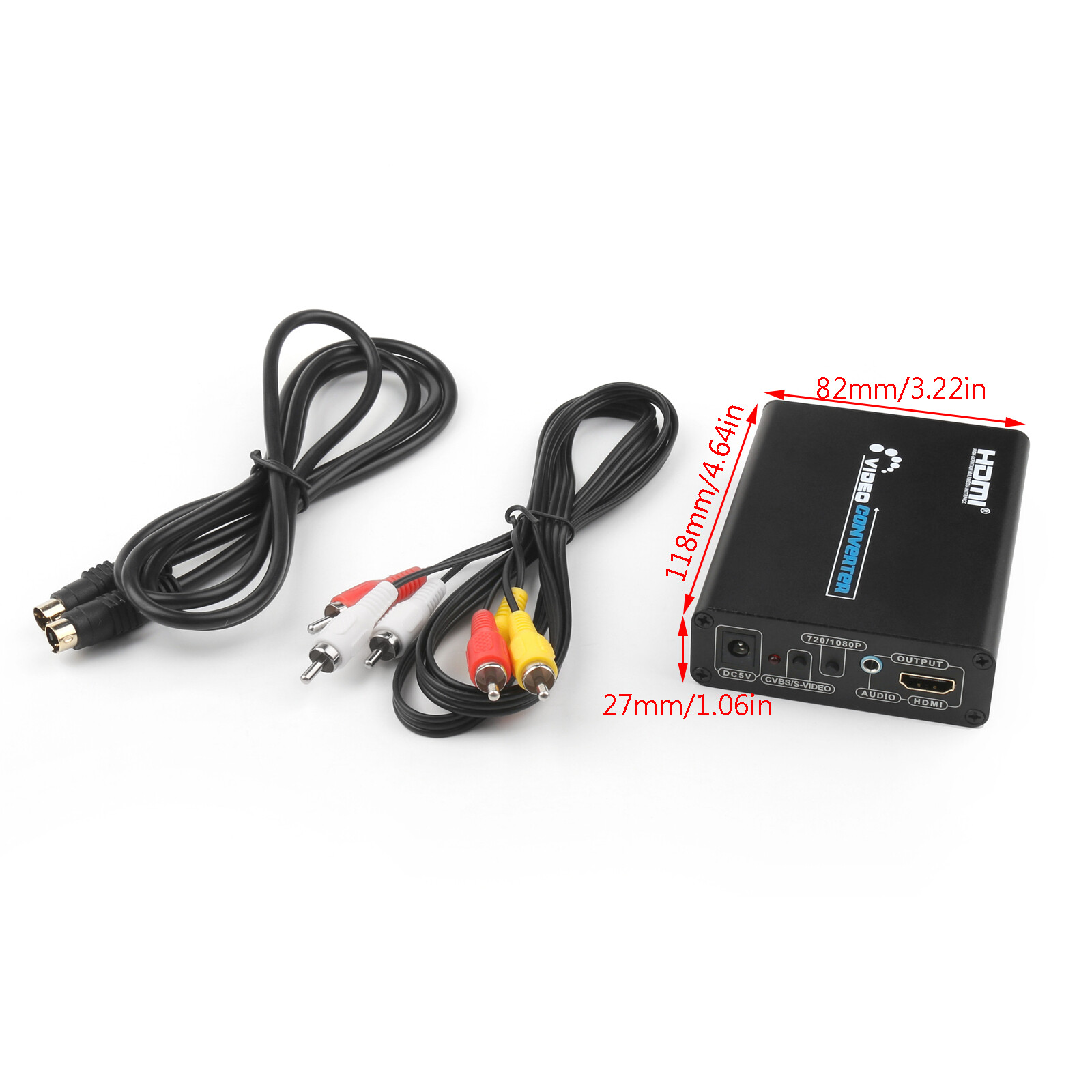 3 RCA AV+S-Video CVBS Composite R/L Audio to HDMI 1080P Converter US Plug Power