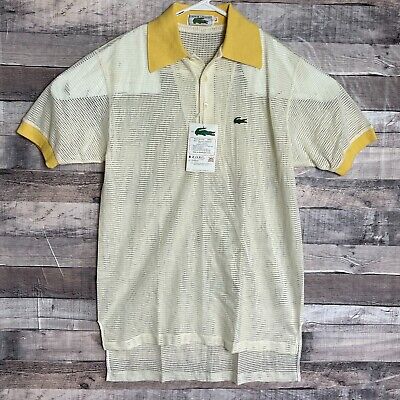 Chemise Lacoste Fishnet Polo Shirt Mens Large Yellow Short Sleeve Preppy NEW