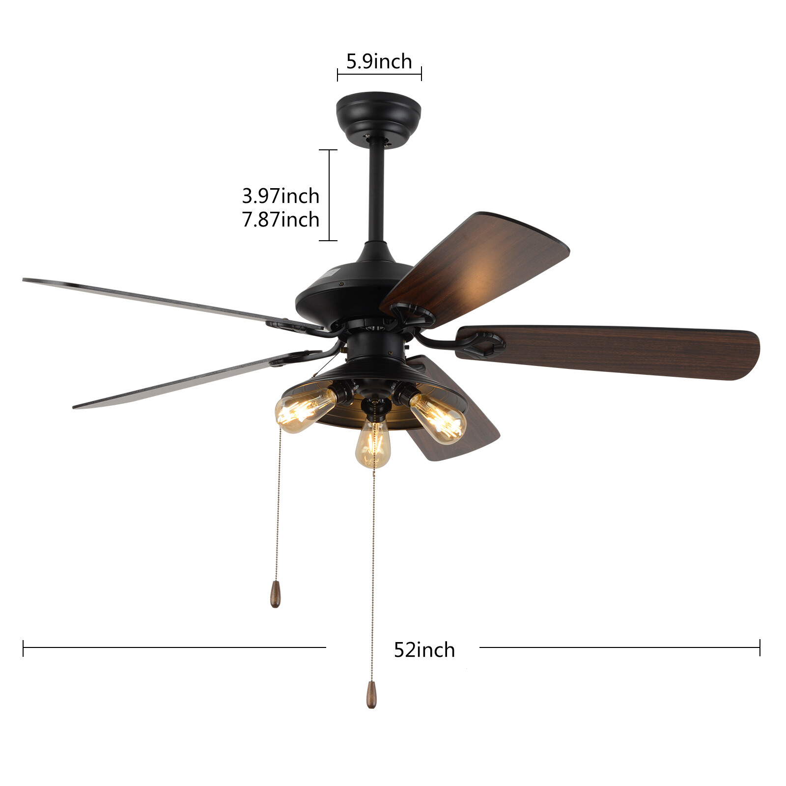 52 Zoll Retro Deckenventilator mit Beleuchtung Deckenlampe