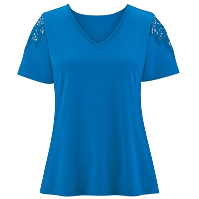 Flattering Lace Inset Short Sleeve V-Neck Top