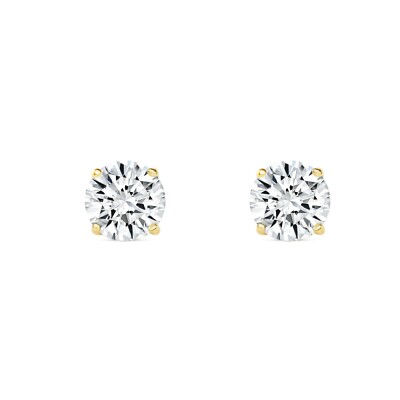 Pre-owned Shine Brite With A Diamond 1 Ct Round Lab Created Grown Diamond Earrings 18k Yellow Gold F/vs Basket Push
