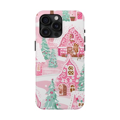 Pink Christmas Village Tough iPhone 11 12 13 14 15 & Samsung Galaxy Case Cover