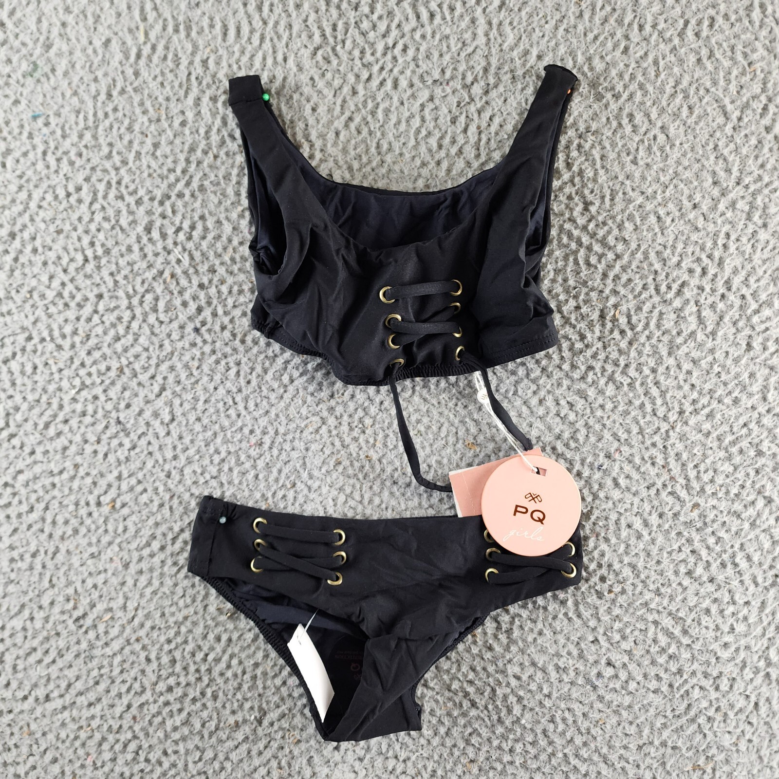 PQ Kids Lace Up Detail Bikini Girls' 6 Black Scoop Neck Elastic Waist Pullover - Picture 2 of 17