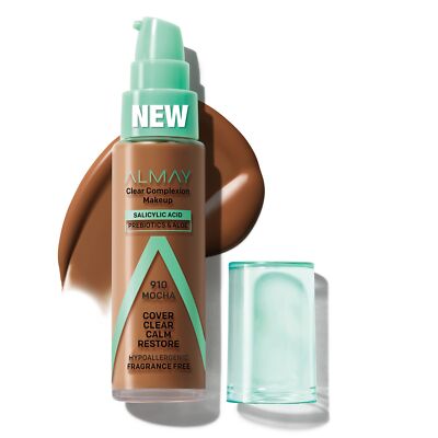 Almay Clear Complexion Acne Foundation Makeup 910 Mocha, 1 fl oz.