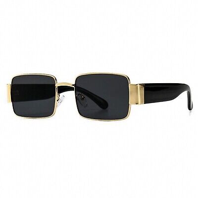 Mens Rectangle Gold Frame Dark Black Tint Hip Hop Fashion Square Sunglasses