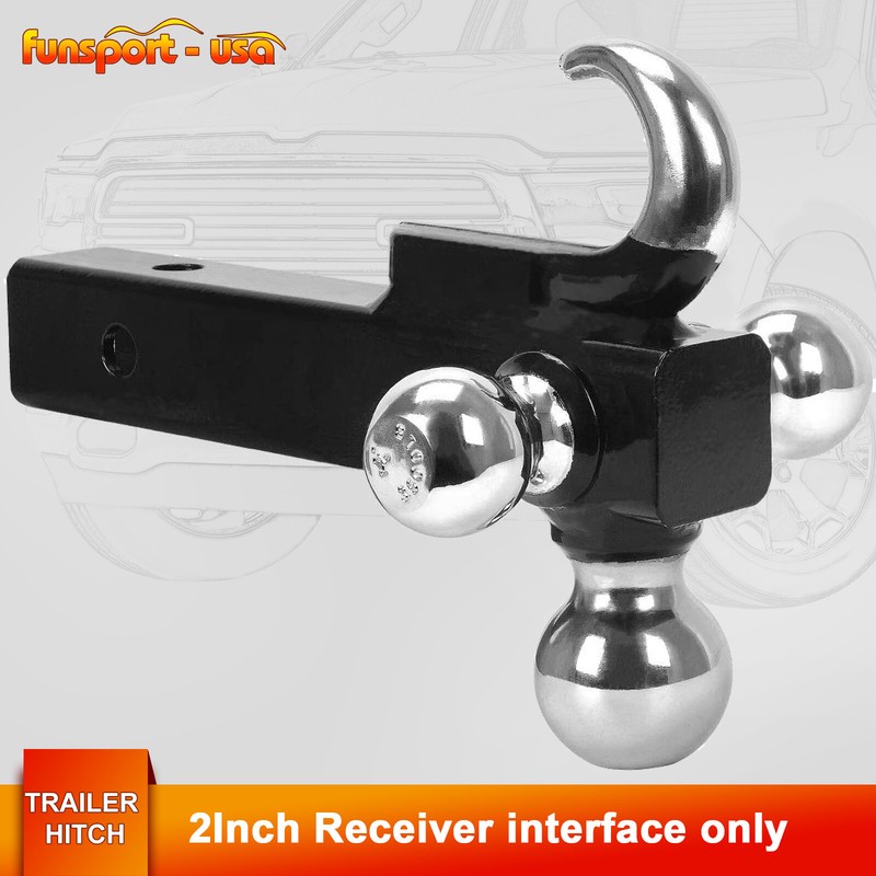 2" Receiver Towing Tri-Ball Trailer Hitch Ball Mount 1-7/8" 