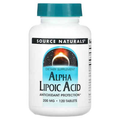 Source Naturals Альфа-липоевая кислота 200 мг 120 таблеток без молочных продуктов, без яиц,