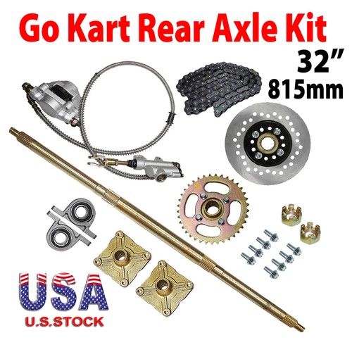 815mm Go Kart Rear Axle Shaft Kit w/ Brake Assembly Sprocket Hub Trike ATV Quad