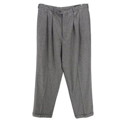J CREW Oarsman Vintage 100% Wool Pleated Pants Herringbone High Waist EUC Sz 38