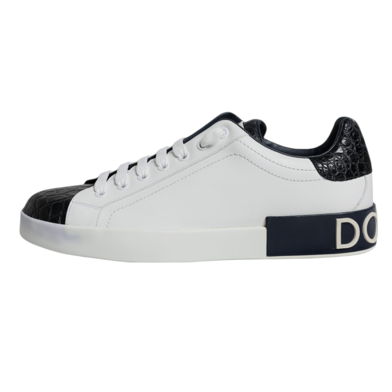 Pre-owned Dolce & Gabbana Shoes White Leather Logo Portofino Sneaker Eu41 / Us8 1880usd In White, Black