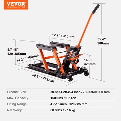 VEVOR Motorcycle Hydraulic Pump Jack 1500 LBS ATV Dirt Bike Stand