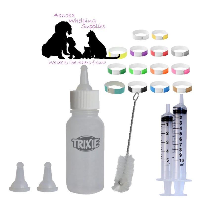 Puppy Kitten Bottle Whelping 14 ID Band 2 Feeding Syringes FREE Welping