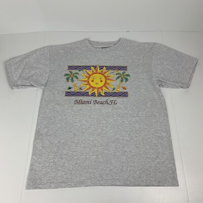 Vintage 90s Miami Beach Florida Sun Art Design Single Stitch Tee T-Shirt Large