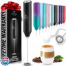 Zulay Kitchen Powerful Milk Frother Wand - Handheld Stainless Steel - Battery Operated Drink Mixer for Coffee, Lattes, Cappuccino, Matcha - Froth Mate Frother Gift - Black