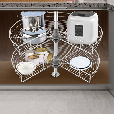 Kidney Shaped 2-Shelf  Kitchen Base Cabinet Corner Organizer Rack 28''
