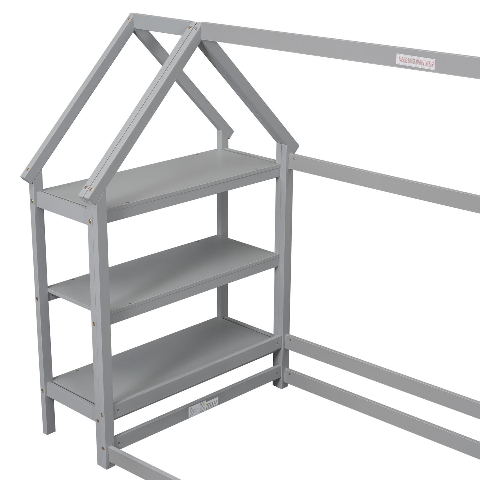 House shaped floor standing bed with 2 detachable brackets gray double bed frame