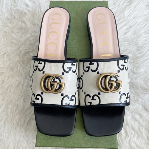 Gucci Jolie GG Marmont Slide Sandal Black White Leather size