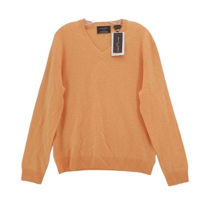 BLACK BROWN 1826 100% 2-Ply Cashmere V-Neck Sweater Tangerine Sorbet Size XL