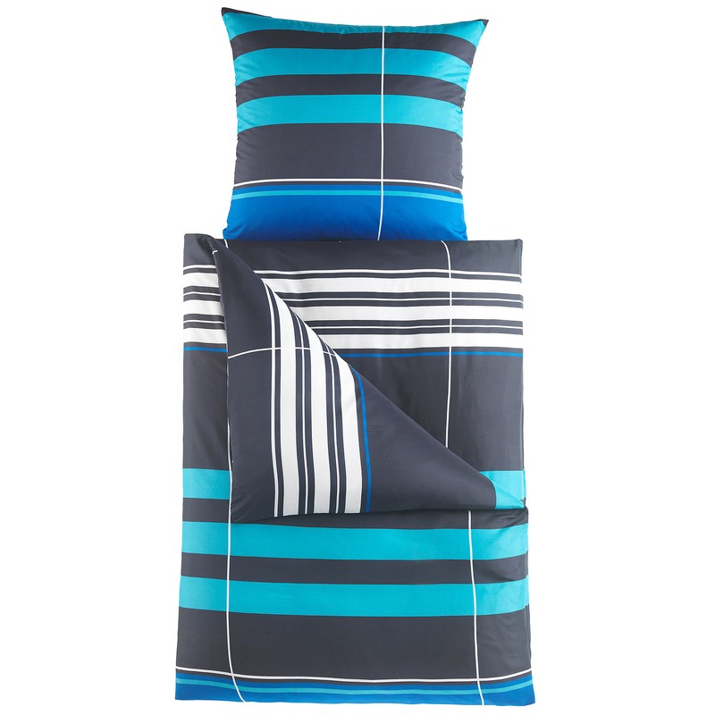 Microfaser-BettwÃ¤Sche - Petrol-Blau-Schwarz - 135x200 Cm