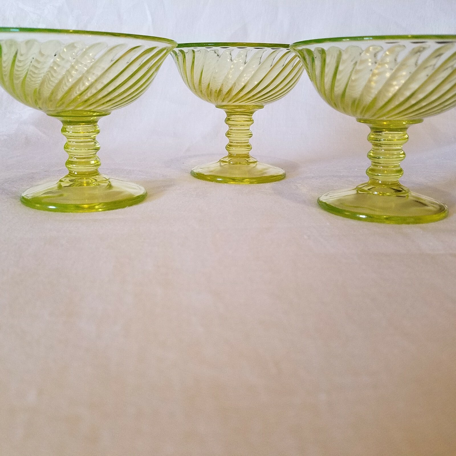 Vintage Vaseline Imperial Glass Co. Twisted Optic Sherbet Dish set of 3 Yellow