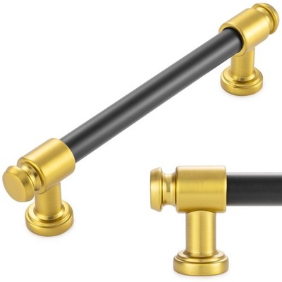 KOOFIZO 10 Pack 5 Inch Black and Gold Cabinet Pulls Matte Blac...