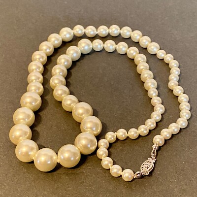Vintage 925 Sterling Danecraft Cream Pearl Hand Knotted Necklace 23.5''