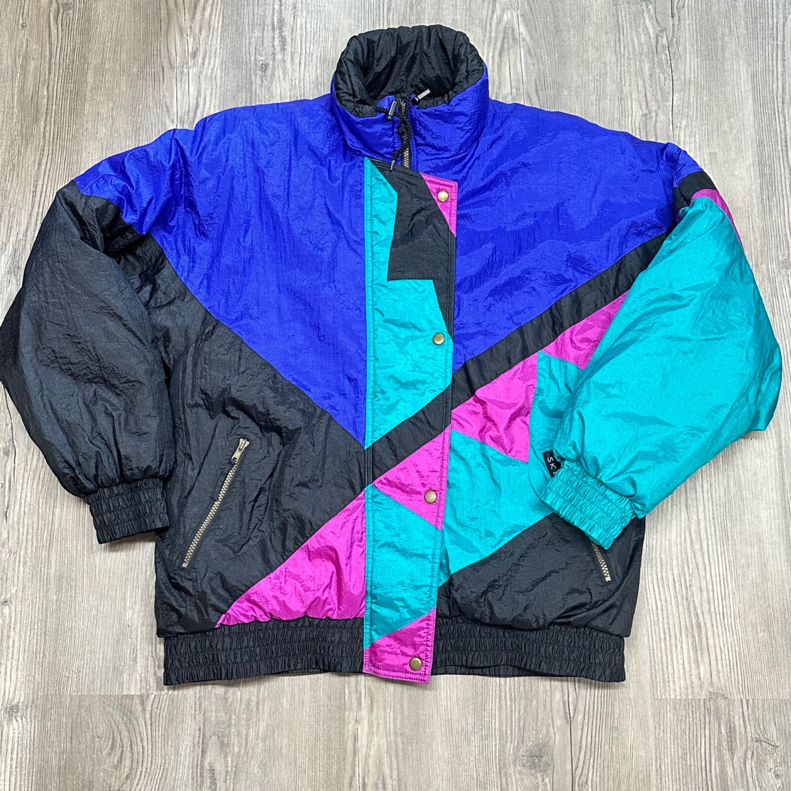 Vintage SKI Brand Color Block Puffer Jacket Winter Puffy Ski