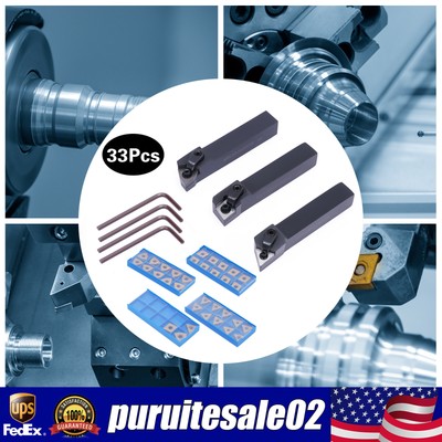 33 Pcs Lathe Indexable Carbide Insert Turning Tooling Bit Holder Set Tool New 