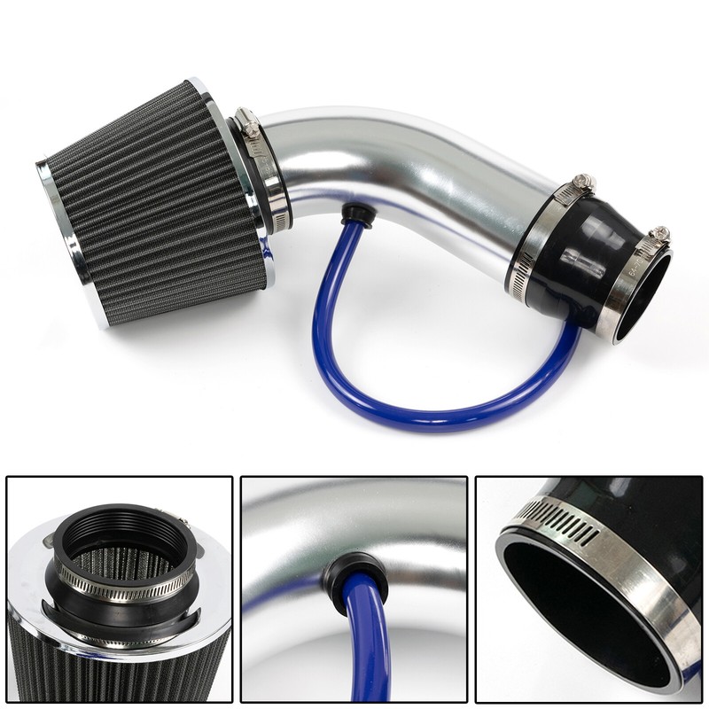 Silver 3" Cold Air Intake Filter Induction Kits Pipe Power Flow Hose System Cars