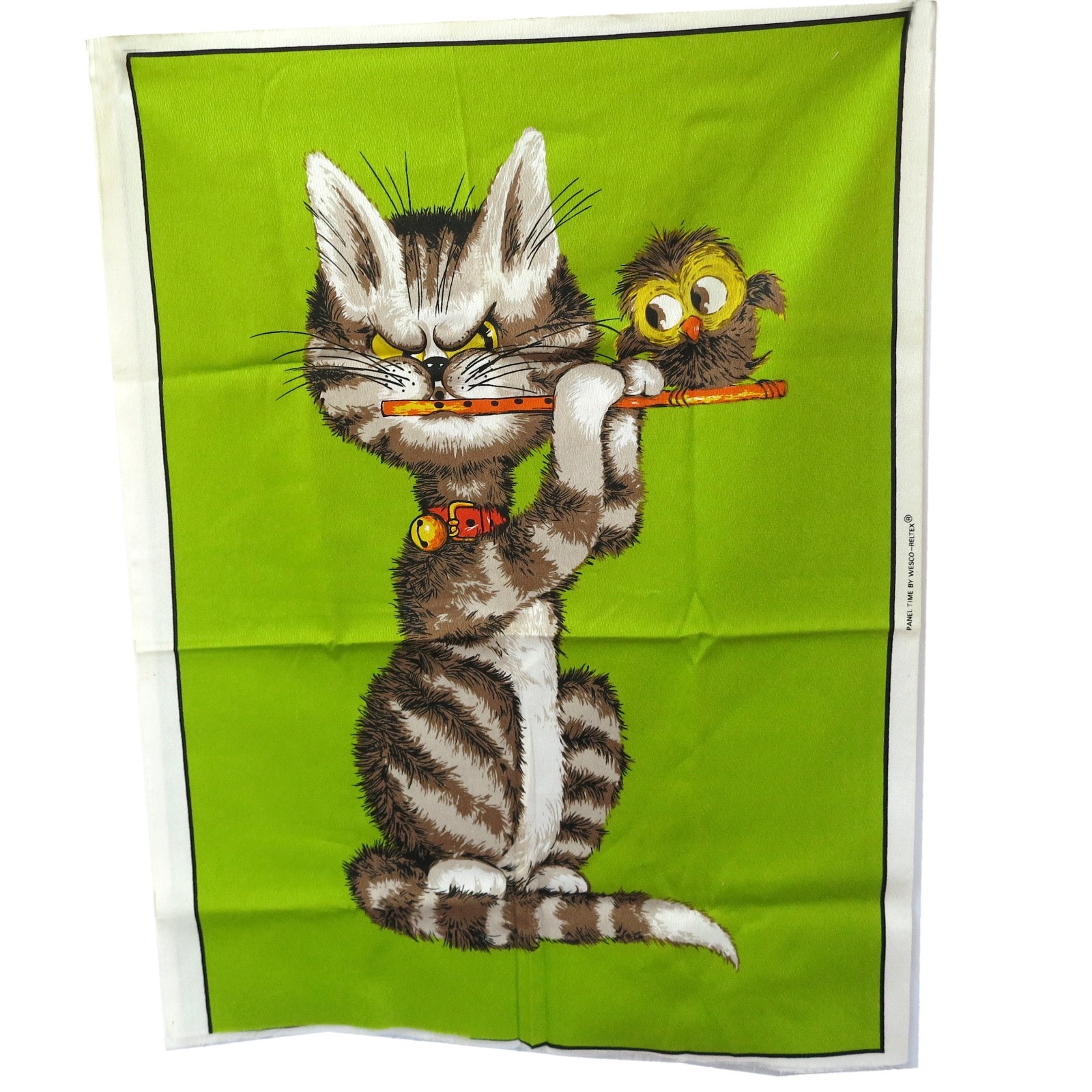 Vintage Fabric Panel Cat Wesco Reltex Kitsch Hang or Quilt to Finish