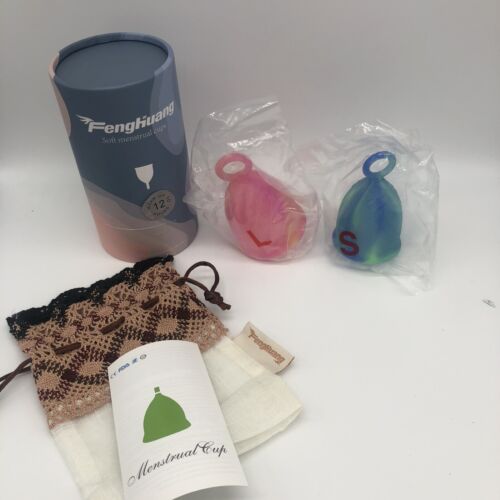 FENGHUANG Menstrual Cups - 2 Cups -Small Blue and Large Pink - Soft Reusable