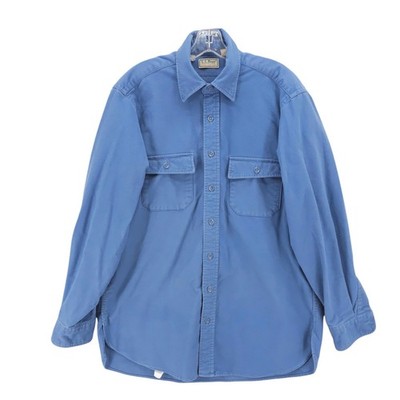 LL BEAN Vintage MADE IN USA Blue Chamois Shirt Long Sleeve Men's 16.5 TALL