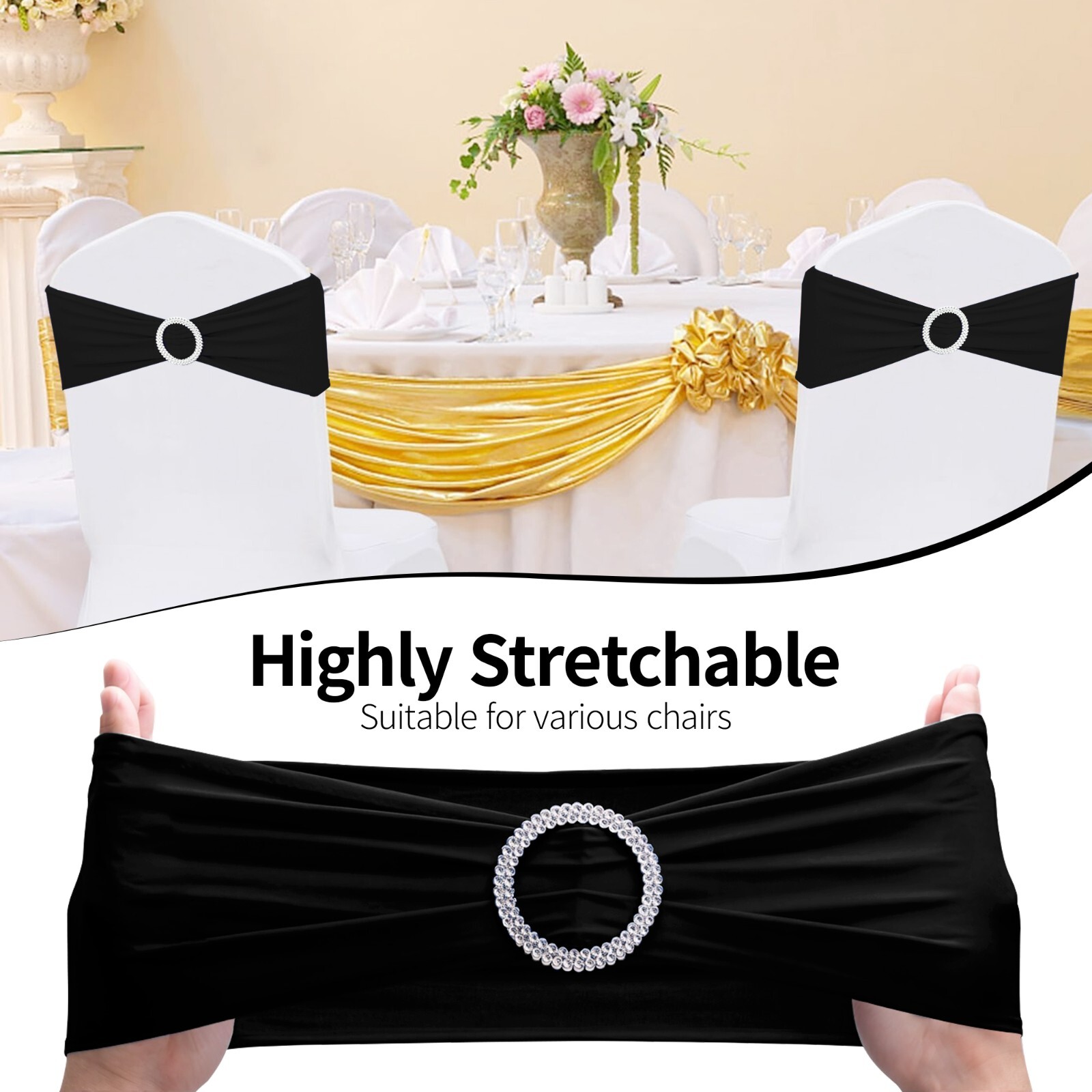 50 Stück Spandex Stuhlschleifen – Elastische Bänder Mit Schnalle Für Hochzeitsdeko, Partys & Events