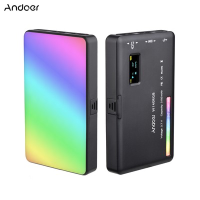 Andoer RGB LED Video Fill Light Panel 2500K-9000K Dimmable 3100mAH Battery T2J2
