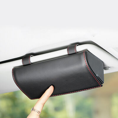 Car Sun Visor Sunglasses Case Holder Eye Glasses Box Clip Leather Storage Box